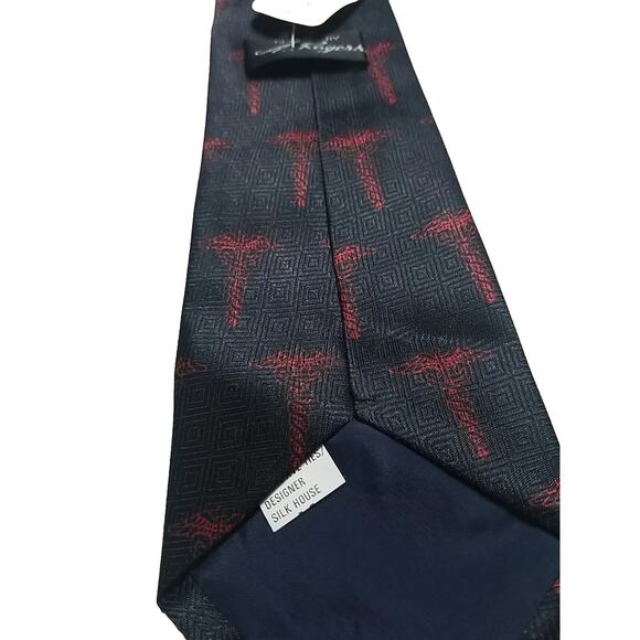 Vintage Designs By A. Rogers Men's Black Red Cross Rod Of Asclepius Neck Tie - Picture 4 of 4
